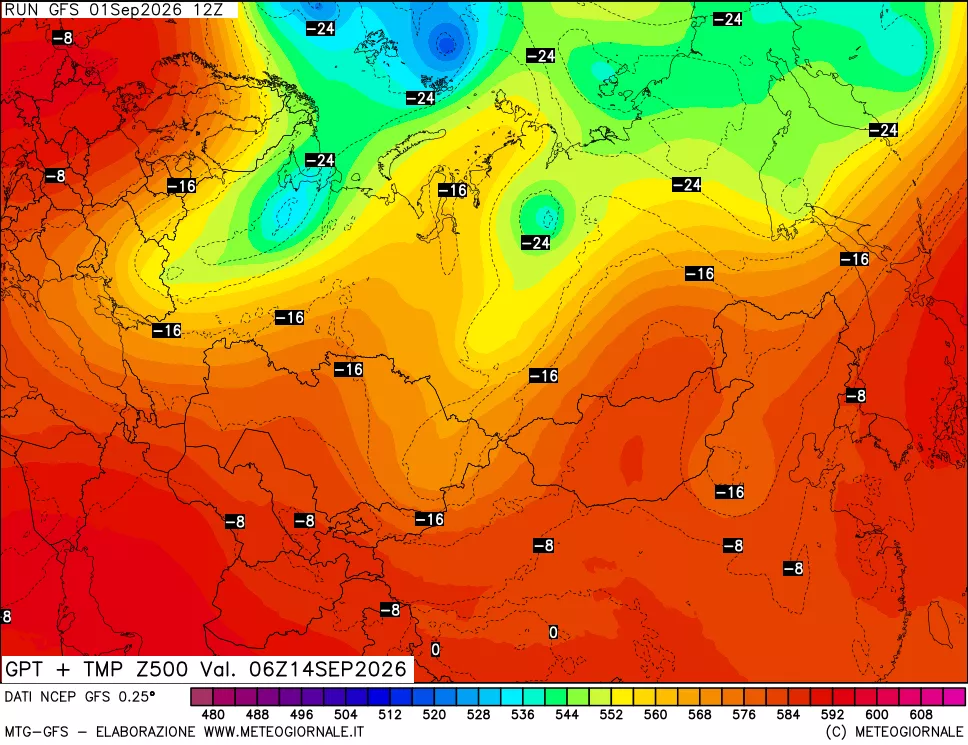 mappa 500 hPa GPT + Temp