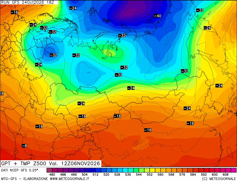 mappa 500 hPa GPT + Temp