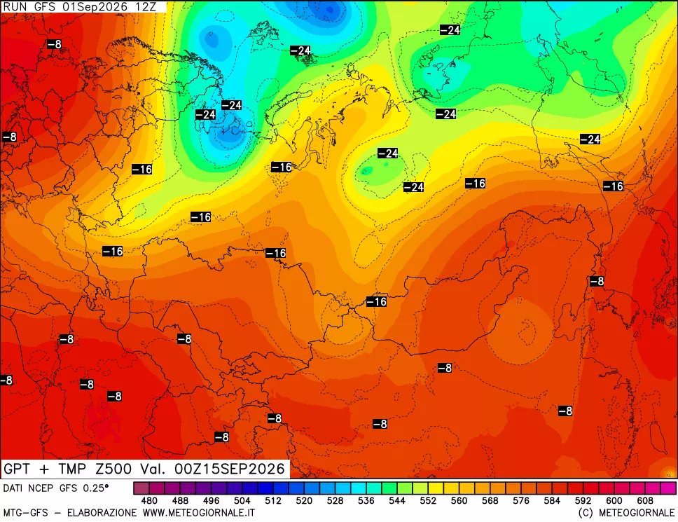 mappa 500 hPa GPT + Temp