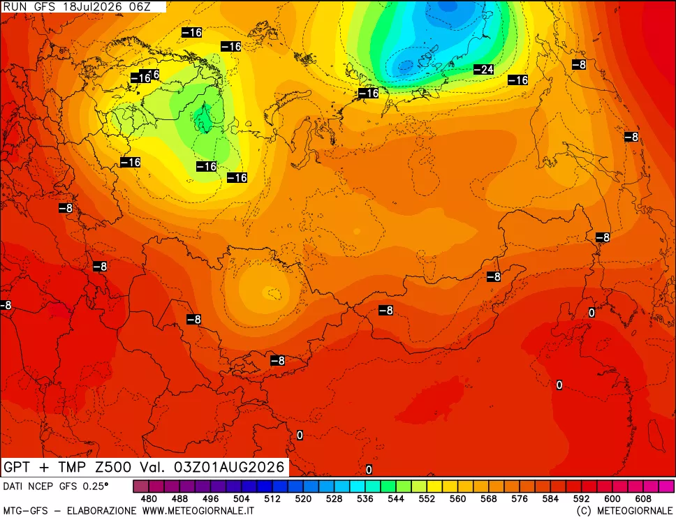 mappa 500 hPa GPT + Temp