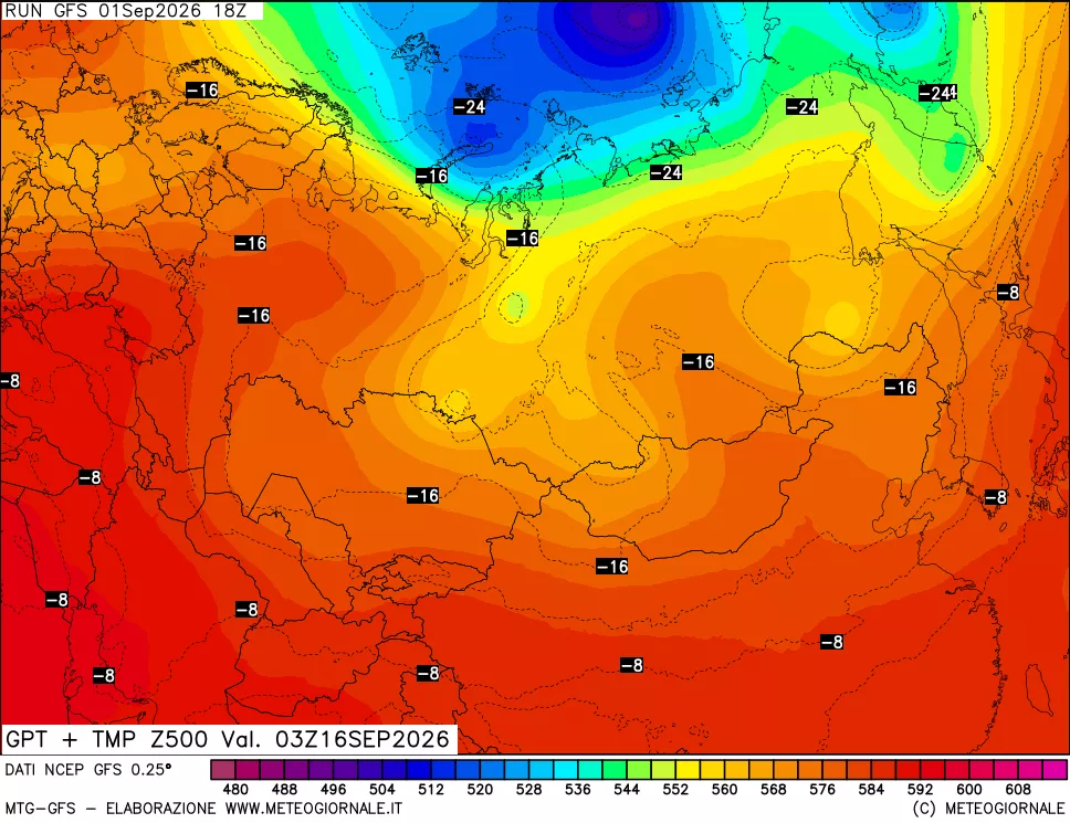 mappa 500 hPa GPT + Temp