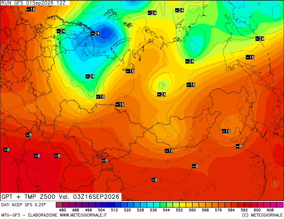 mappa 500 hPa GPT + Temp
