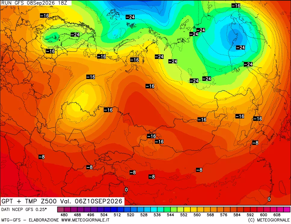 mappa 500 hPa GPT + Temp