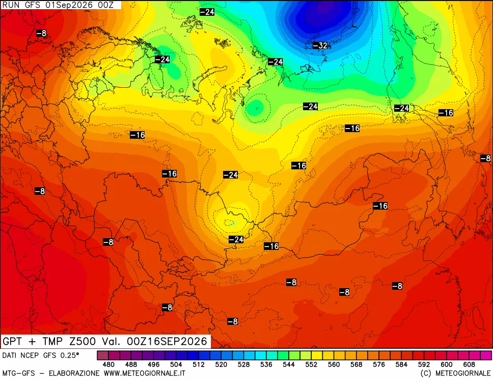 mappa 500 hPa GPT + Temp