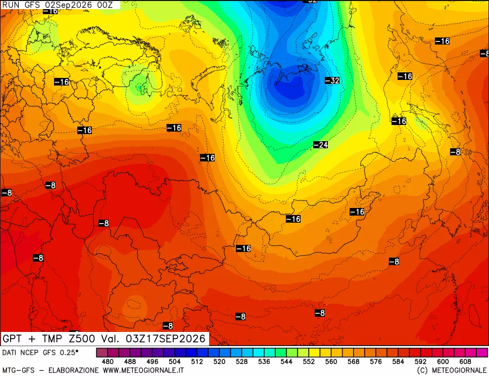 mappa 500 hPa GPT + Temp