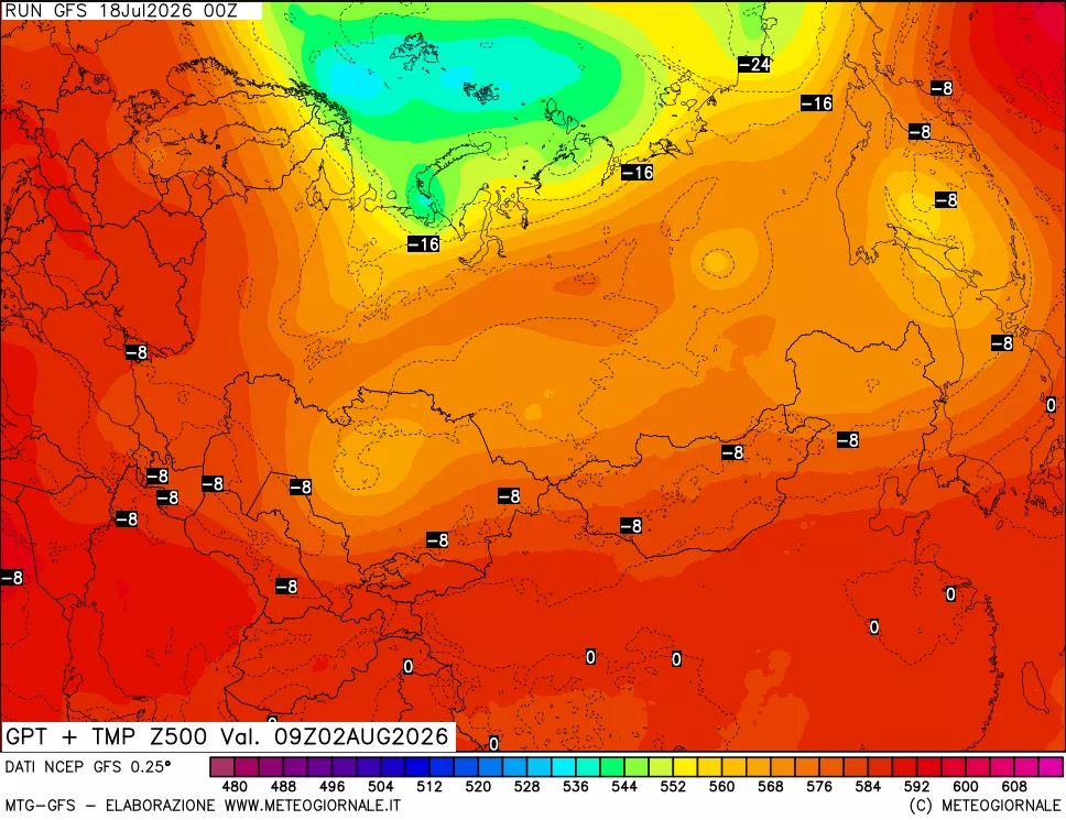 mappa 500 hPa GPT + Temp
