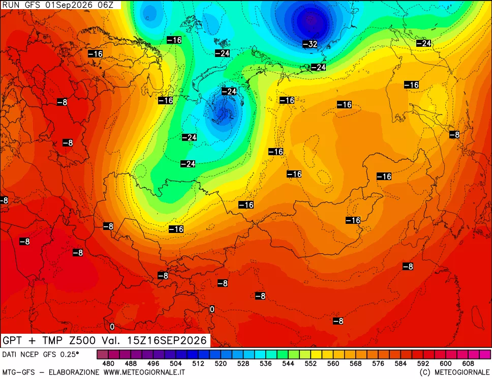 mappa 500 hPa GPT + Temp