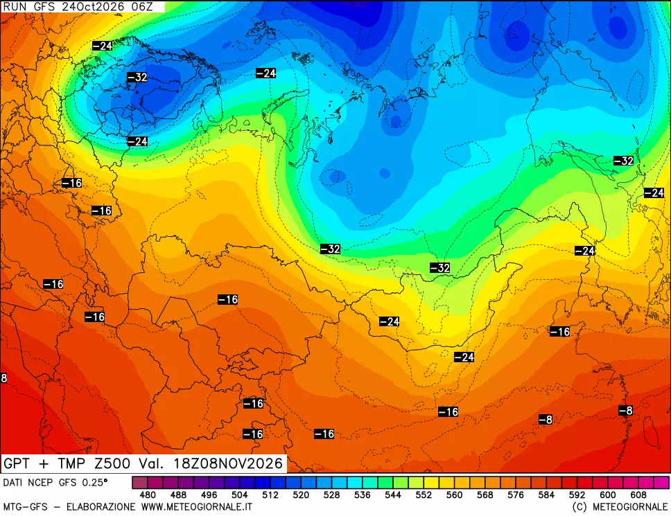 mappa 500 hPa GPT + Temp