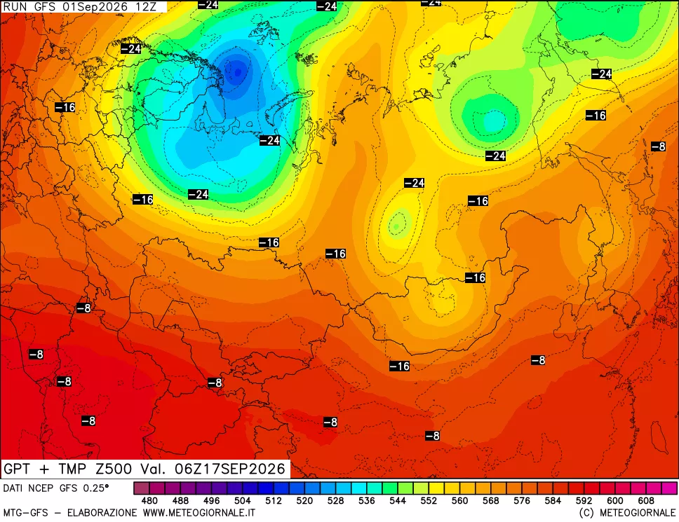 mappa 500 hPa GPT + Temp