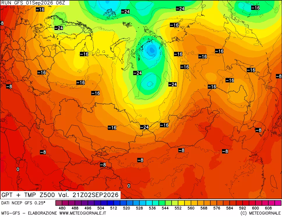 mappa 500 hPa GPT + Temp