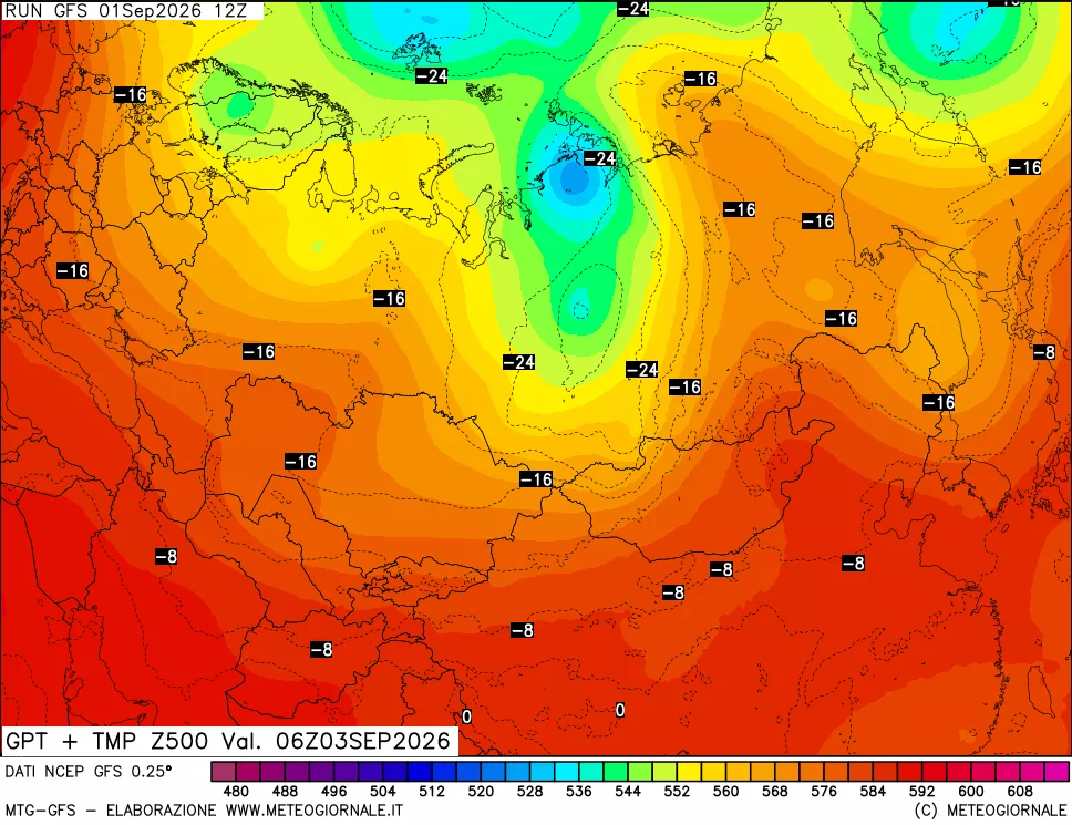 mappa 500 hPa GPT + Temp