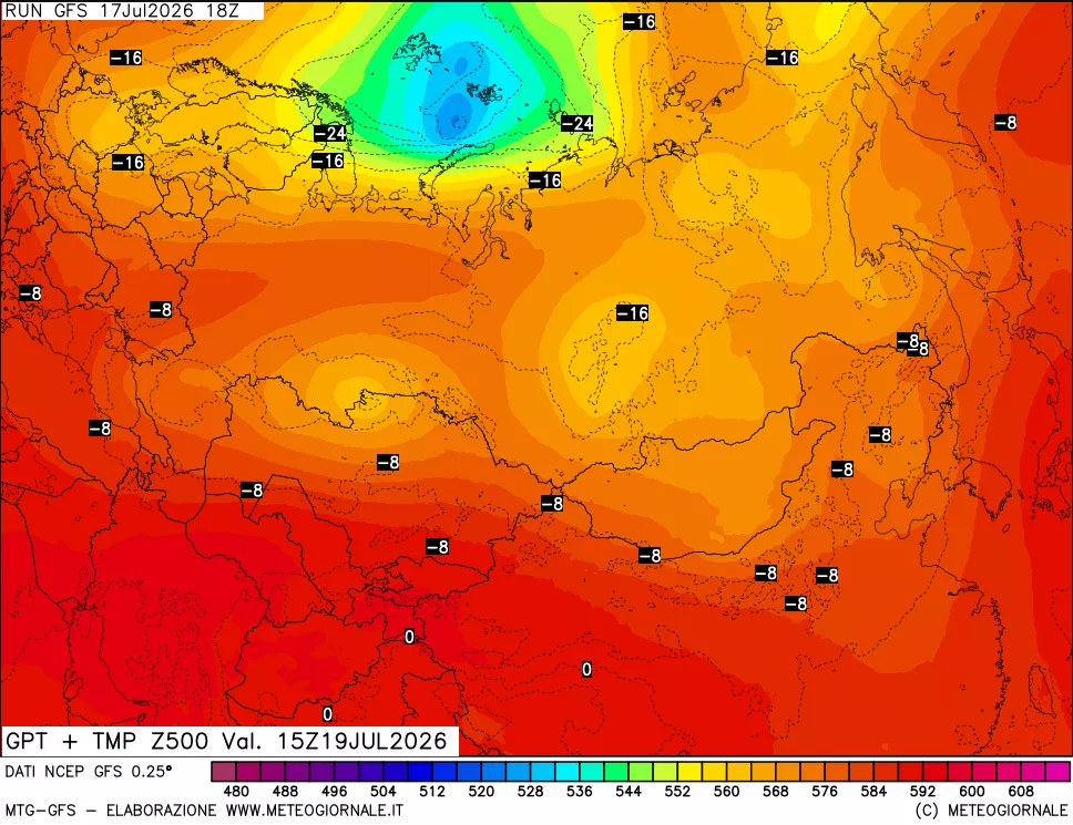 mappa 500 hPa GPT + Temp