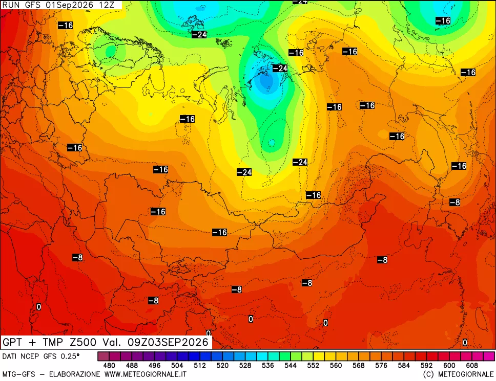 mappa 500 hPa GPT + Temp