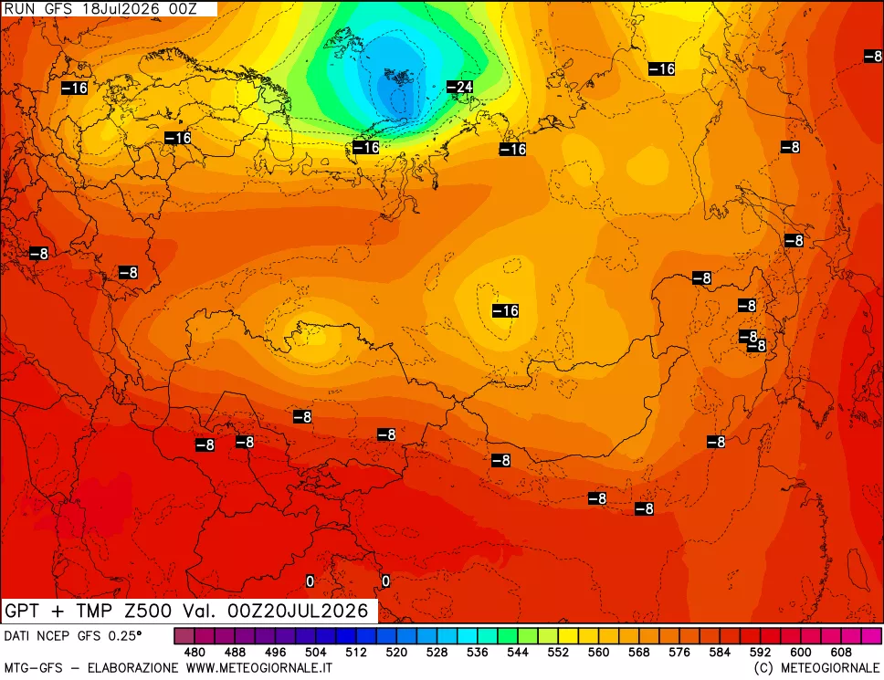 mappa 500 hPa GPT + Temp