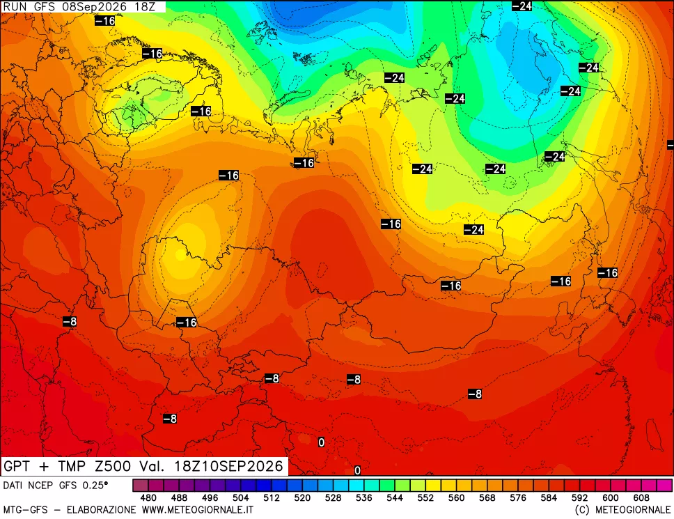 mappa 500 hPa GPT + Temp