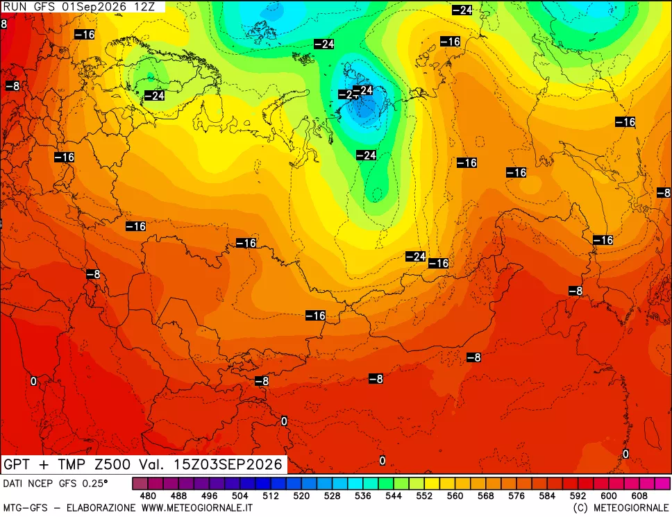 mappa 500 hPa GPT + Temp
