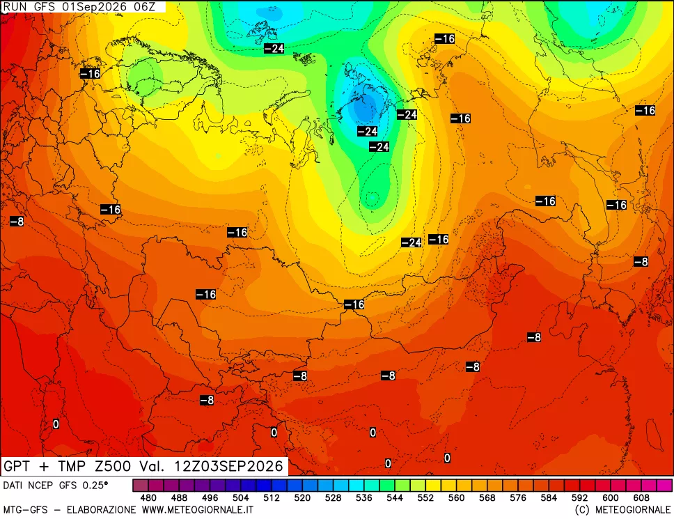 mappa 500 hPa GPT + Temp