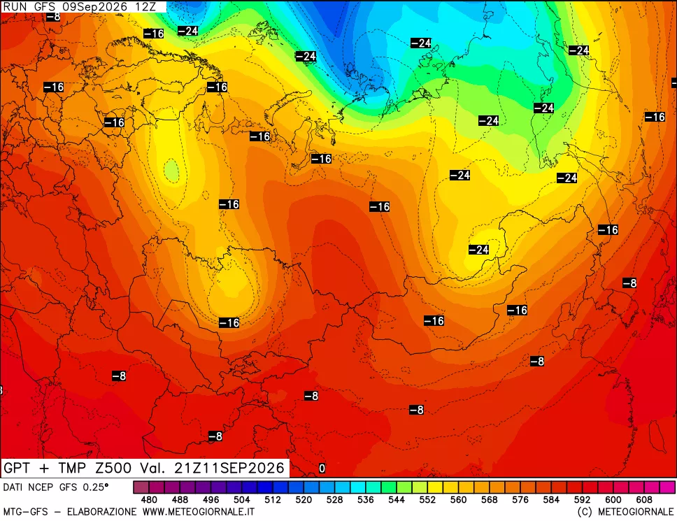 mappa 500 hPa GPT + Temp