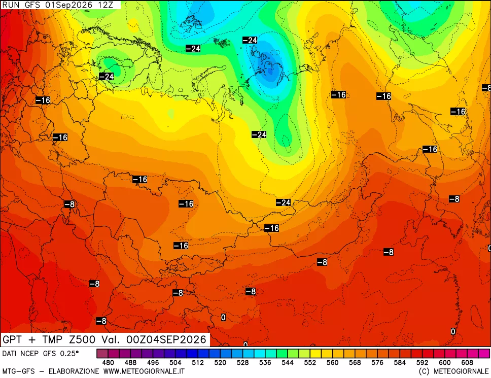 mappa 500 hPa GPT + Temp