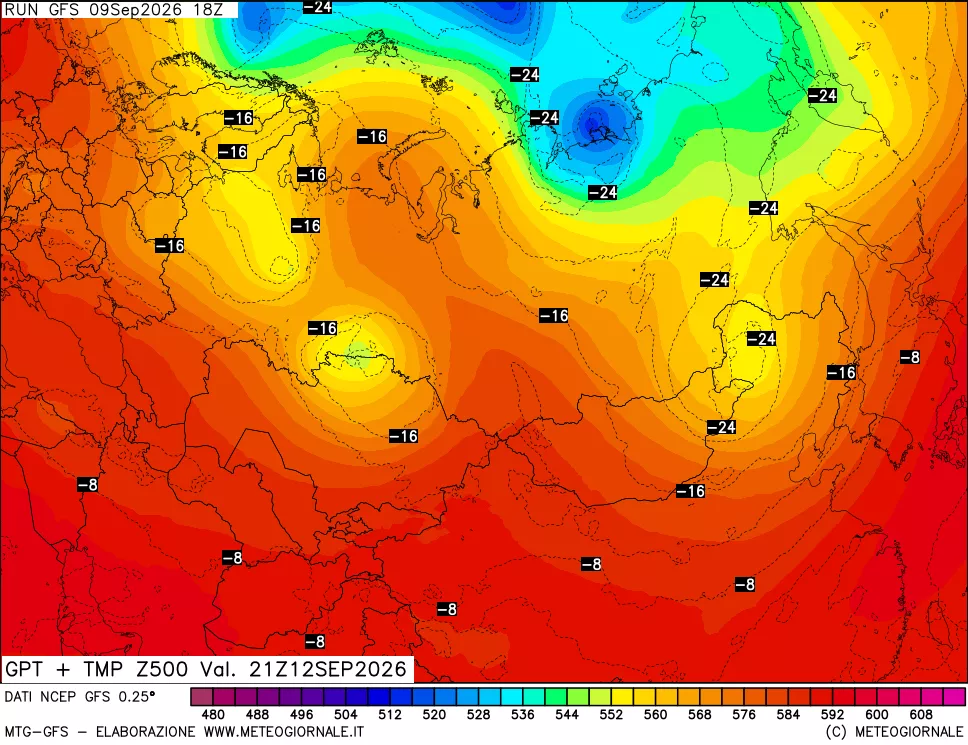 mappa 500 hPa GPT + Temp