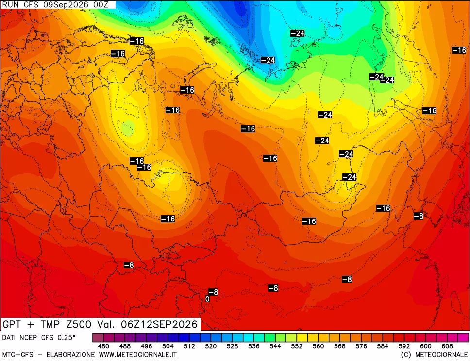 mappa 500 hPa GPT + Temp