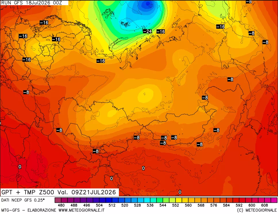 mappa 500 hPa GPT + Temp
