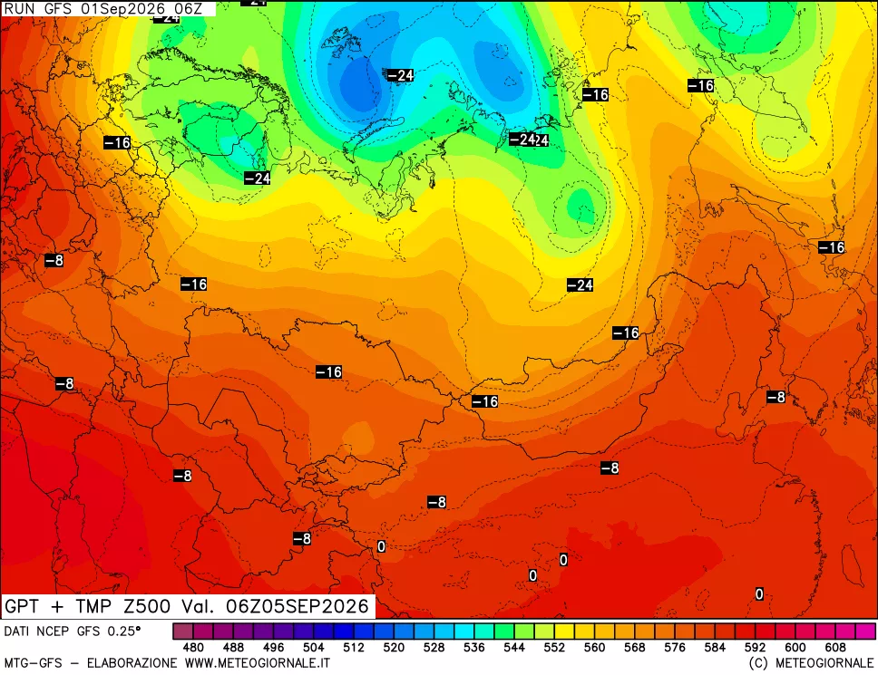 mappa 500 hPa GPT + Temp