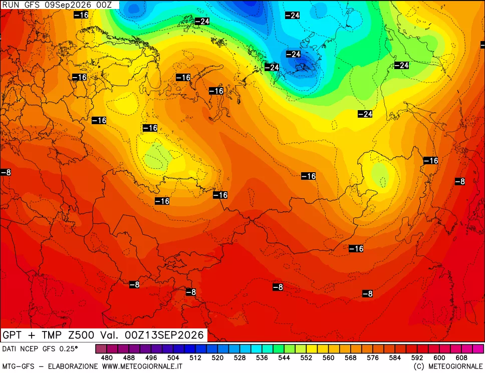 mappa 500 hPa GPT + Temp