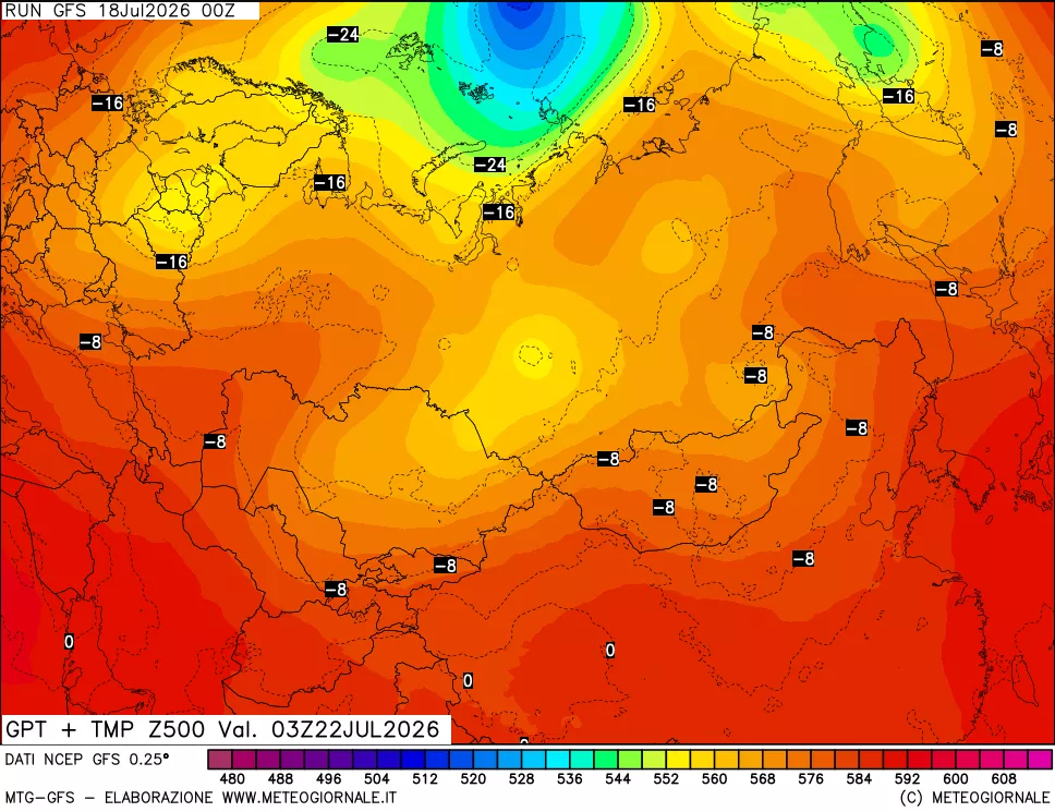 mappa 500 hPa GPT + Temp