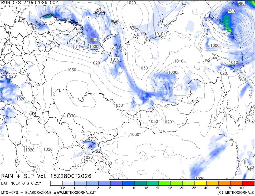 mappa Precipitazioni e pressione SLM