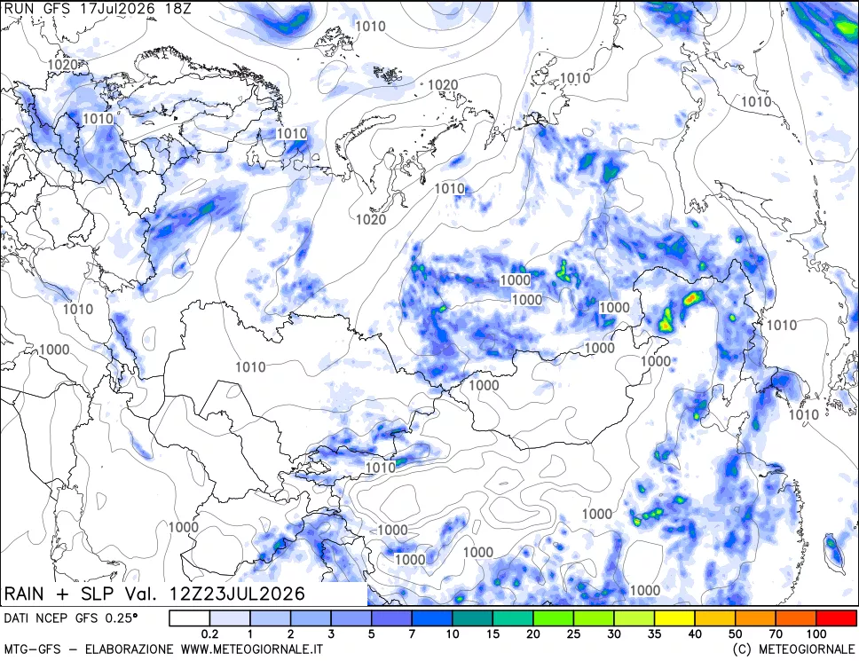mappa Precipitazioni e pressione SLM