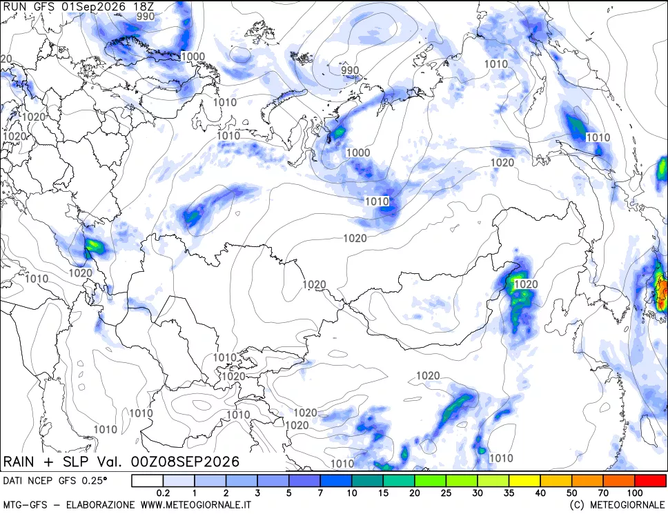 mappa Precipitazioni e pressione SLM