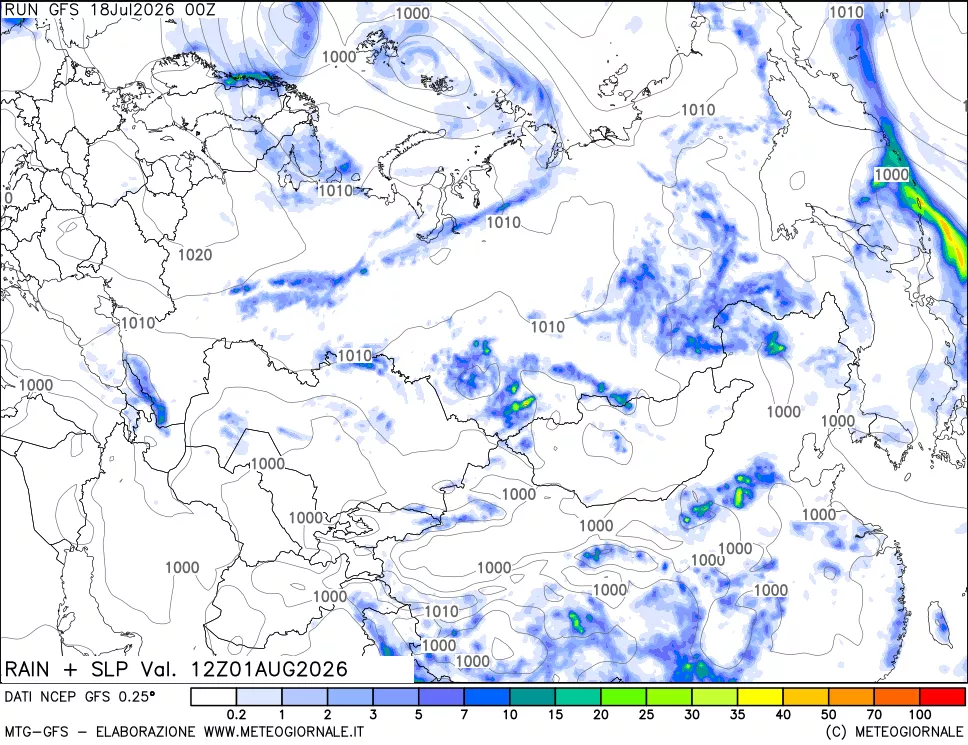 mappa Precipitazioni e pressione SLM