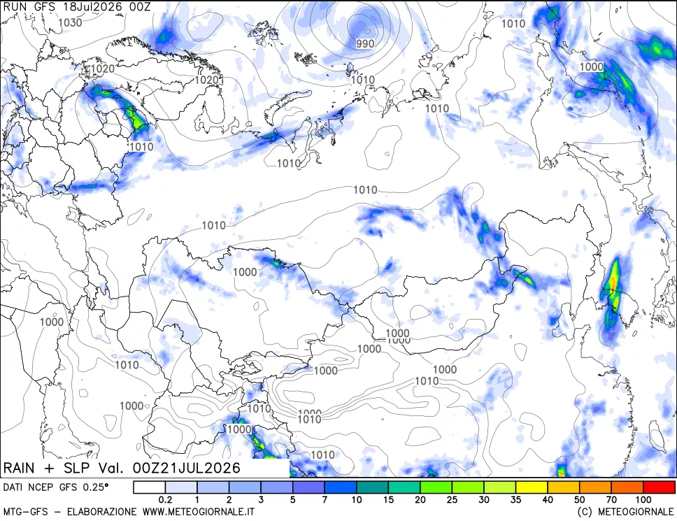 mappa Precipitazioni e pressione SLM