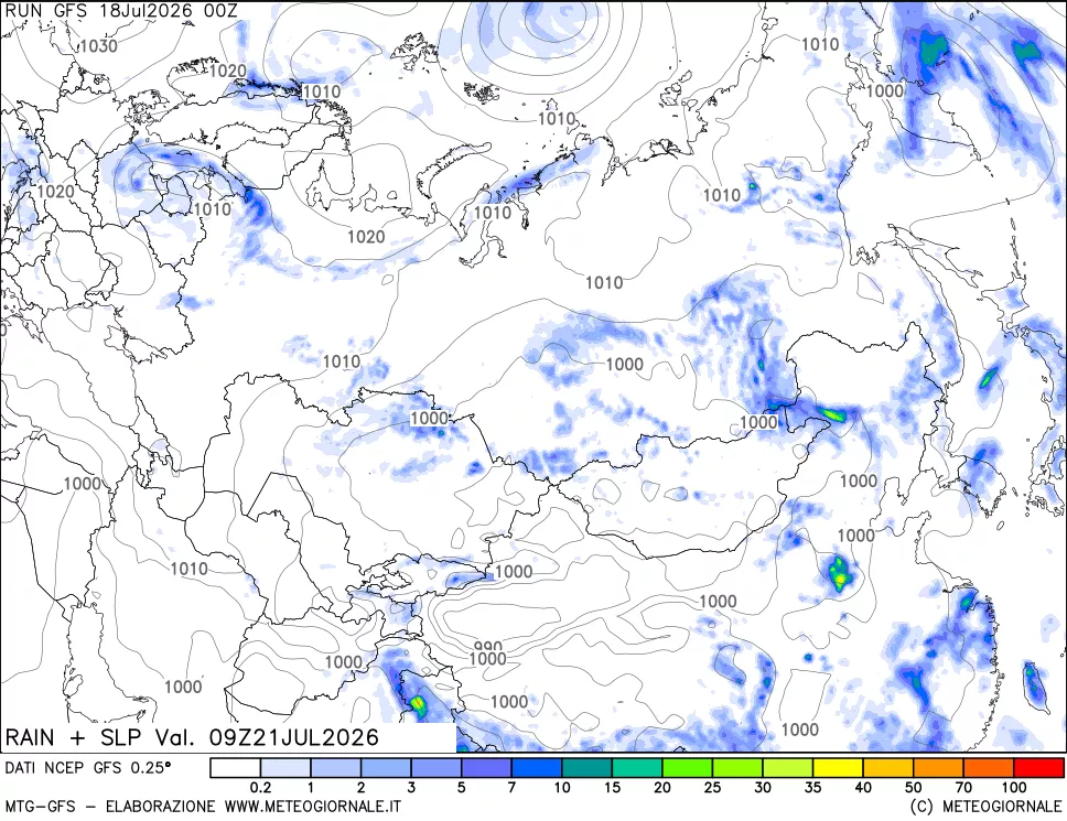 mappa Precipitazioni e pressione SLM