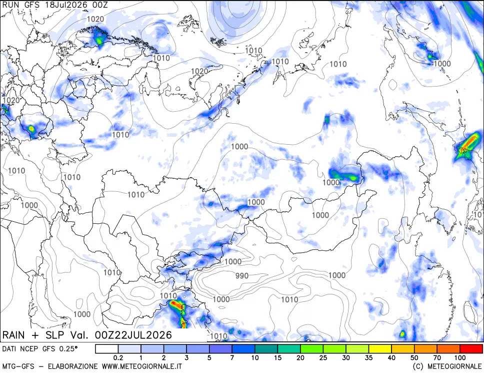 mappa Precipitazioni e pressione SLM