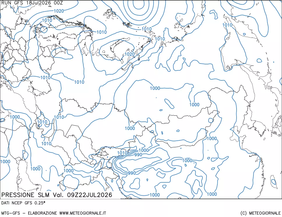 mappa Pressione sul livello del mare