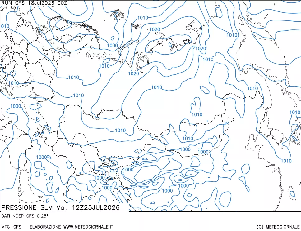 mappa Pressione sul livello del mare