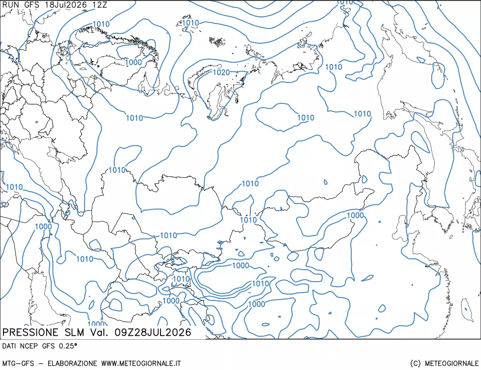 mappa Pressione sul livello del mare