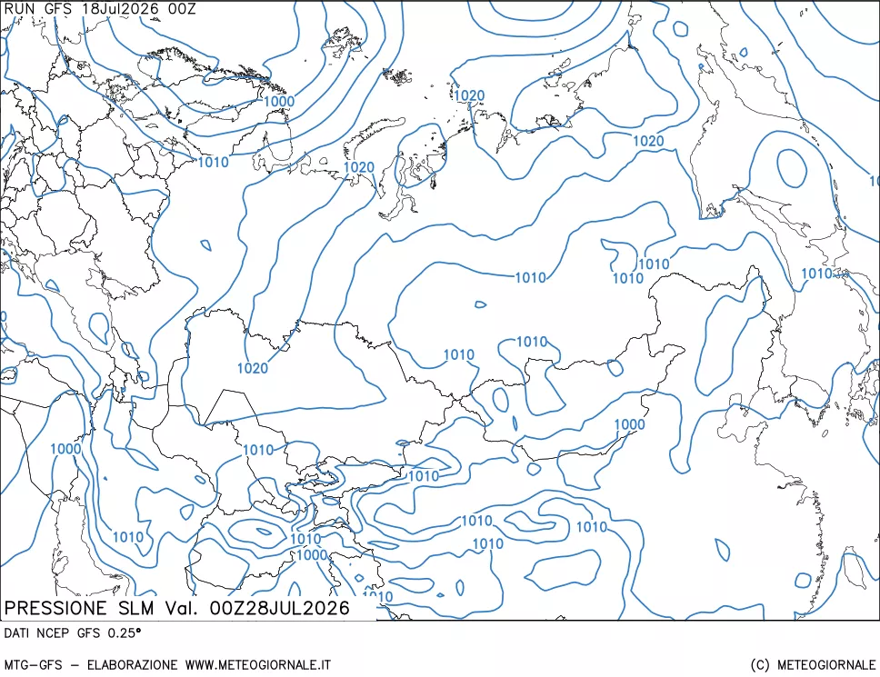 mappa Pressione sul livello del mare