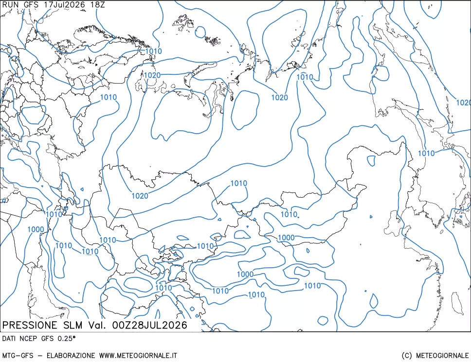 mappa Pressione sul livello del mare