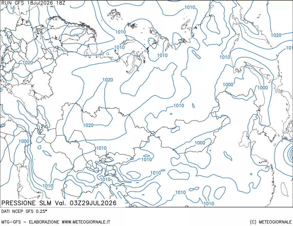 mappa Pressione sul livello del mare