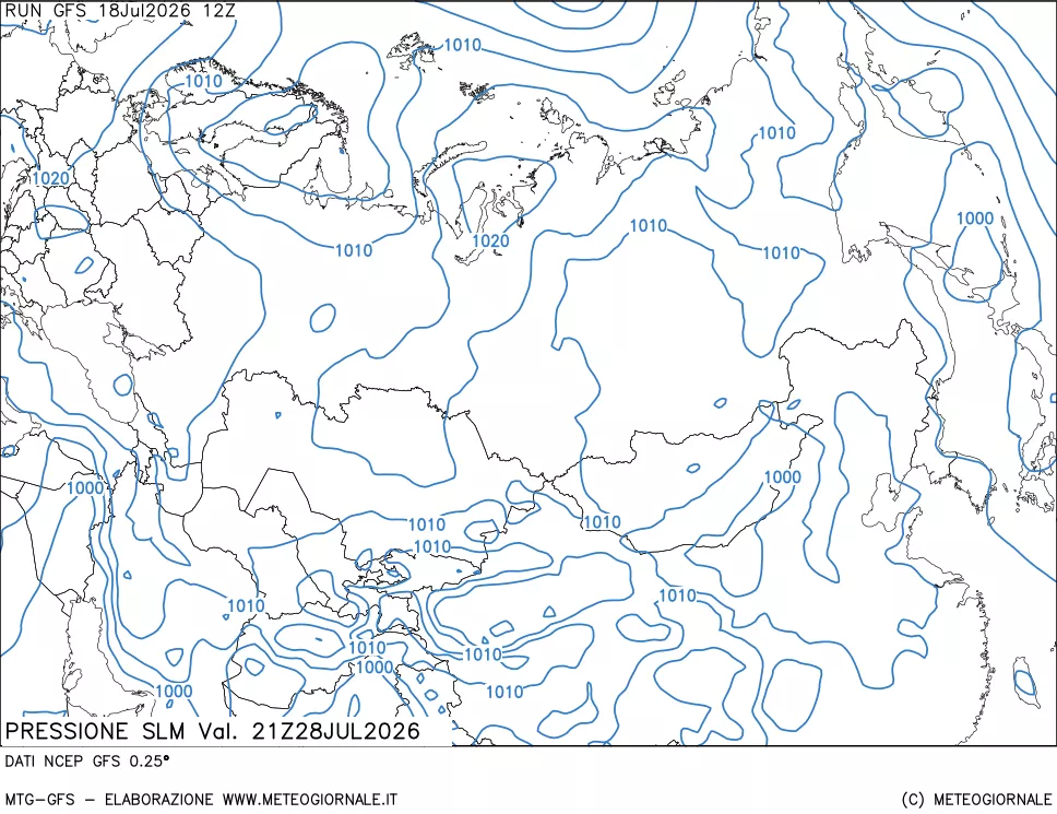 mappa Pressione sul livello del mare