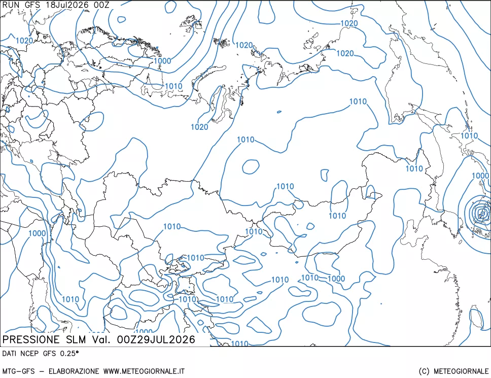 mappa Pressione sul livello del mare