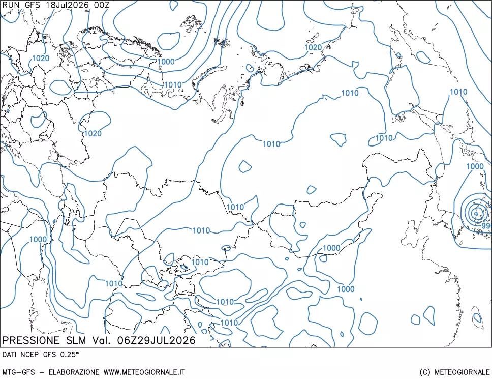 mappa Pressione sul livello del mare