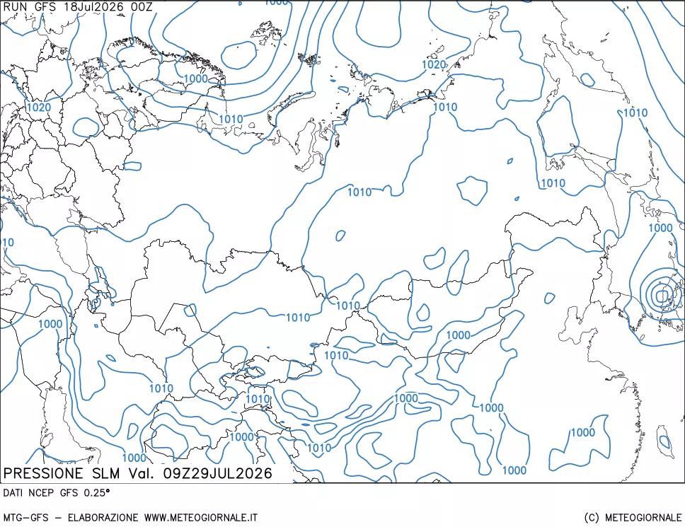 mappa Pressione sul livello del mare