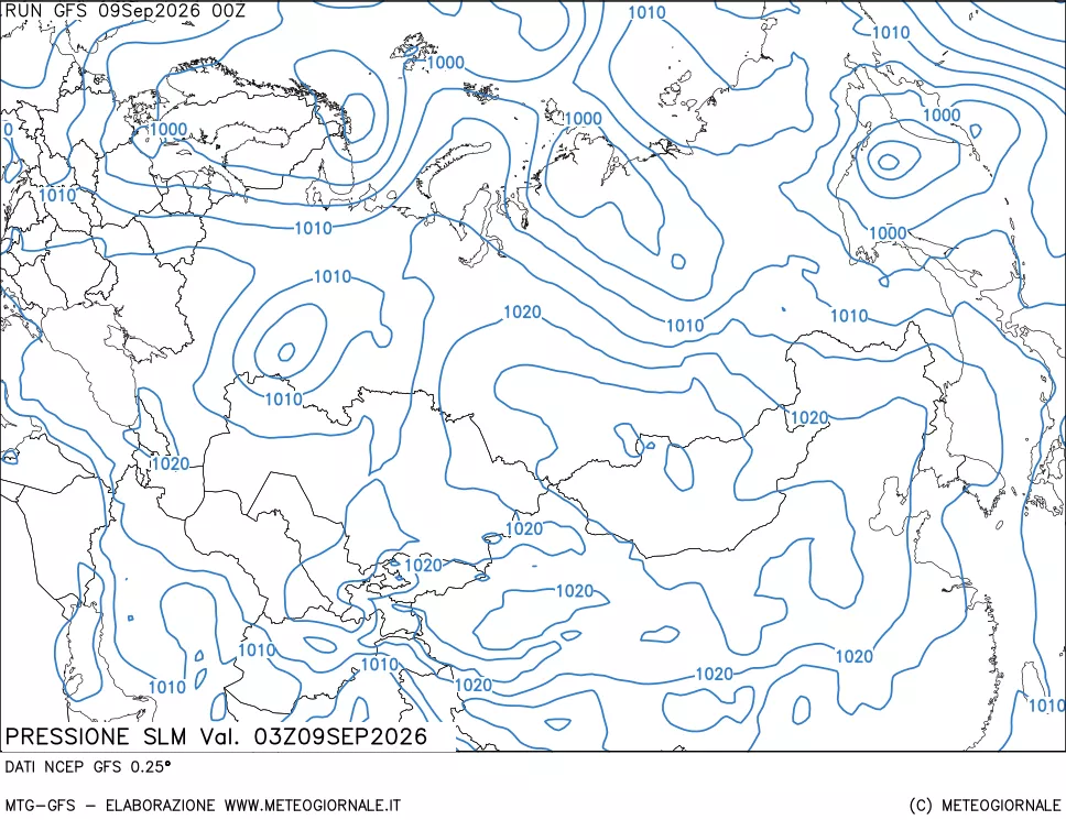 mappa Pressione sul livello del mare