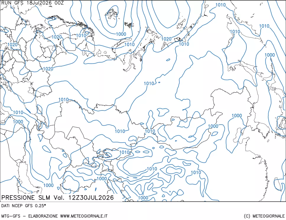 mappa Pressione sul livello del mare