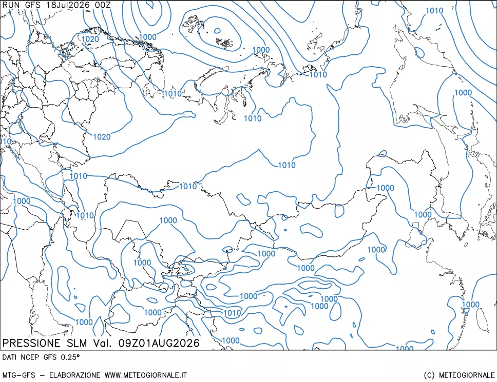mappa Pressione sul livello del mare