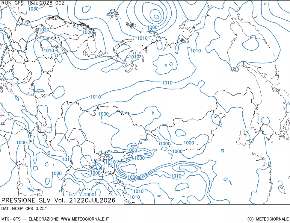 mappa Pressione sul livello del mare
